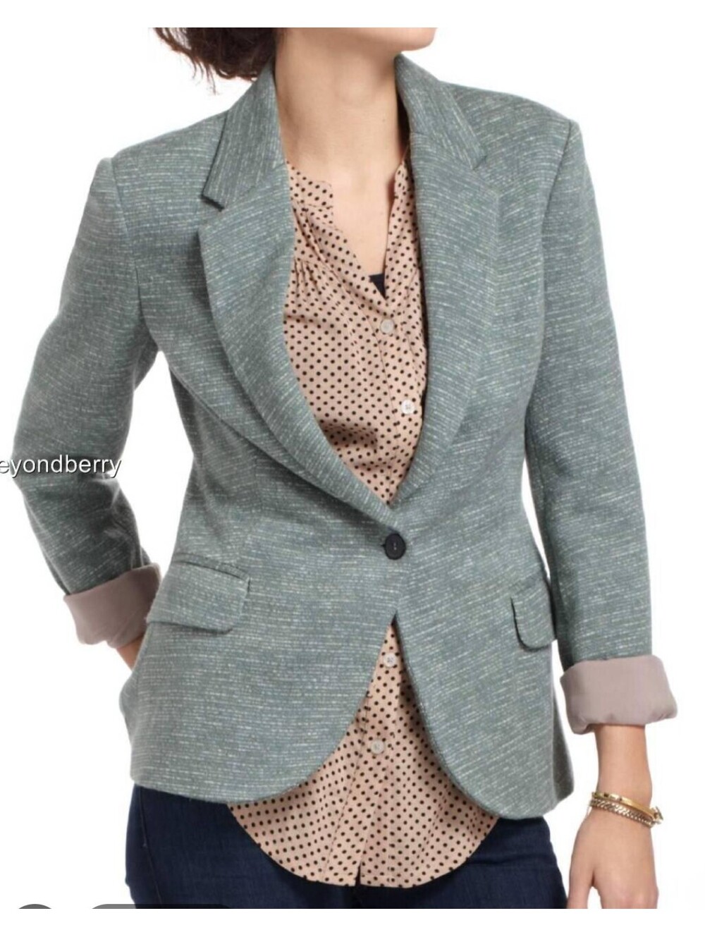 ANTHROPOLOGIE CARTONNIER green single breasted blazer sz S